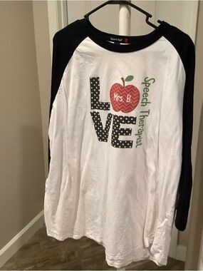 Sport-Tek White and Black Raglan 'Love Speech Therapist' Apple Tee size 2XL